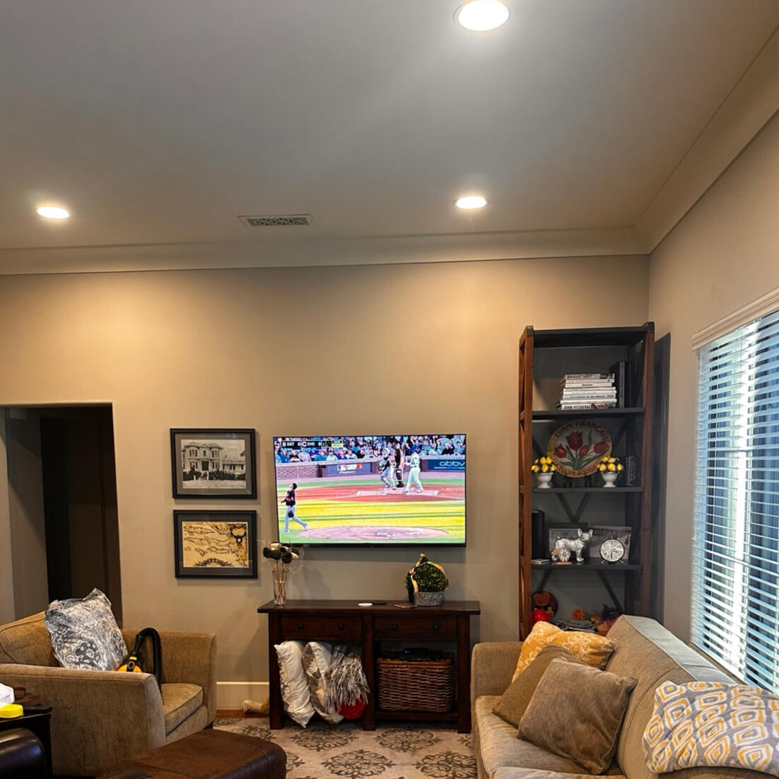 Recessed lighting in a finished living room